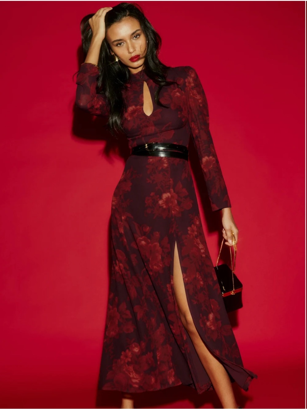 Reformation Castalia Maxi Dress in Burgundy Floral